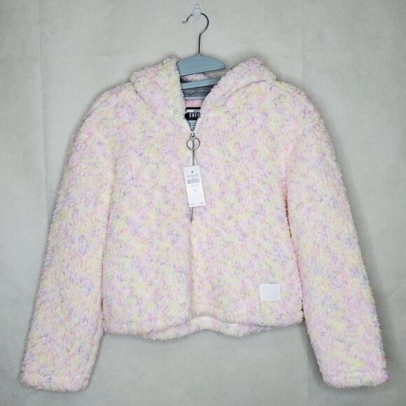 Justice Cotton Candy Pastel Multicolor Hooded Half Zip Sherpa Pullover in Blush - Picture 3 of 11